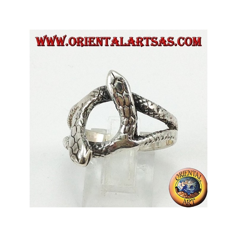 Anello in argento con 2 serpenti che si ruotano