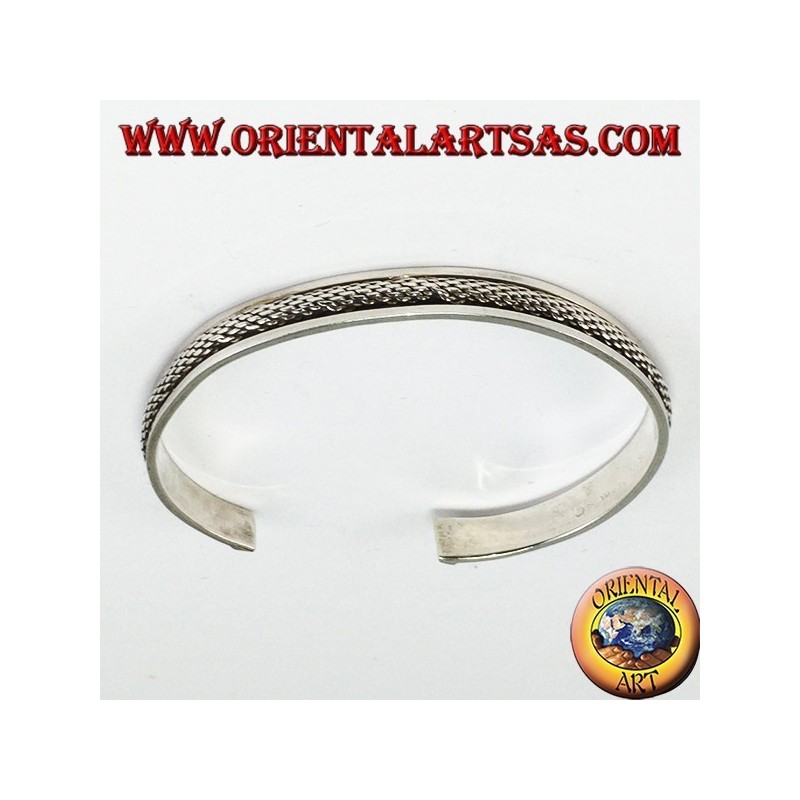 Bracciale rigido in argento 925 con inserto intrecciato bombato