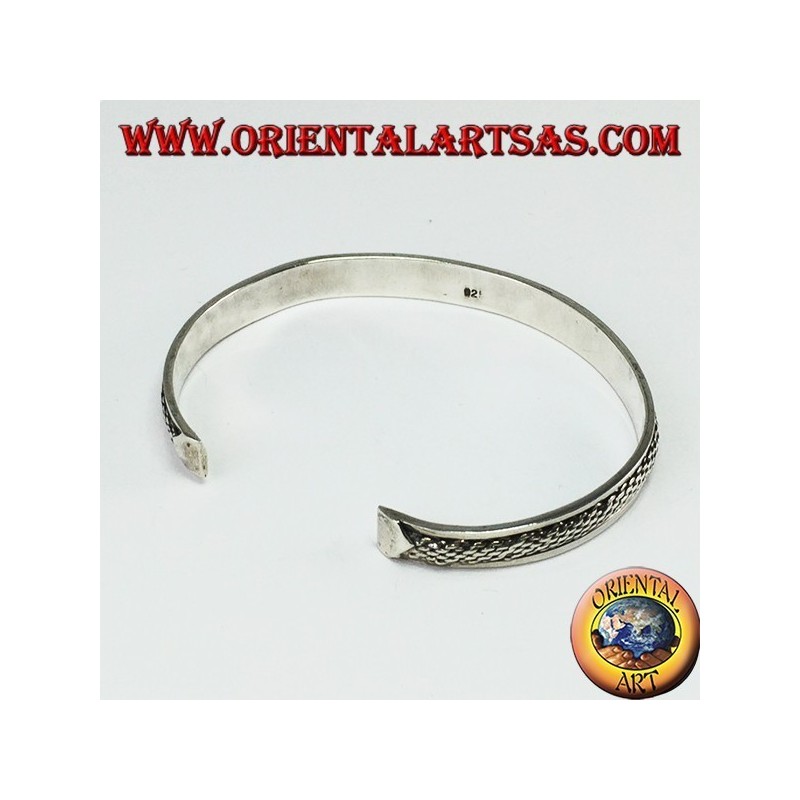 Bracciale rigido in argento 925 con inserto intrecciato bombato
