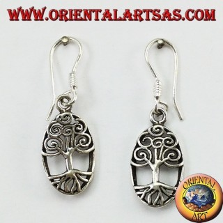 Silver pendant earrings with oval celtic tree of life