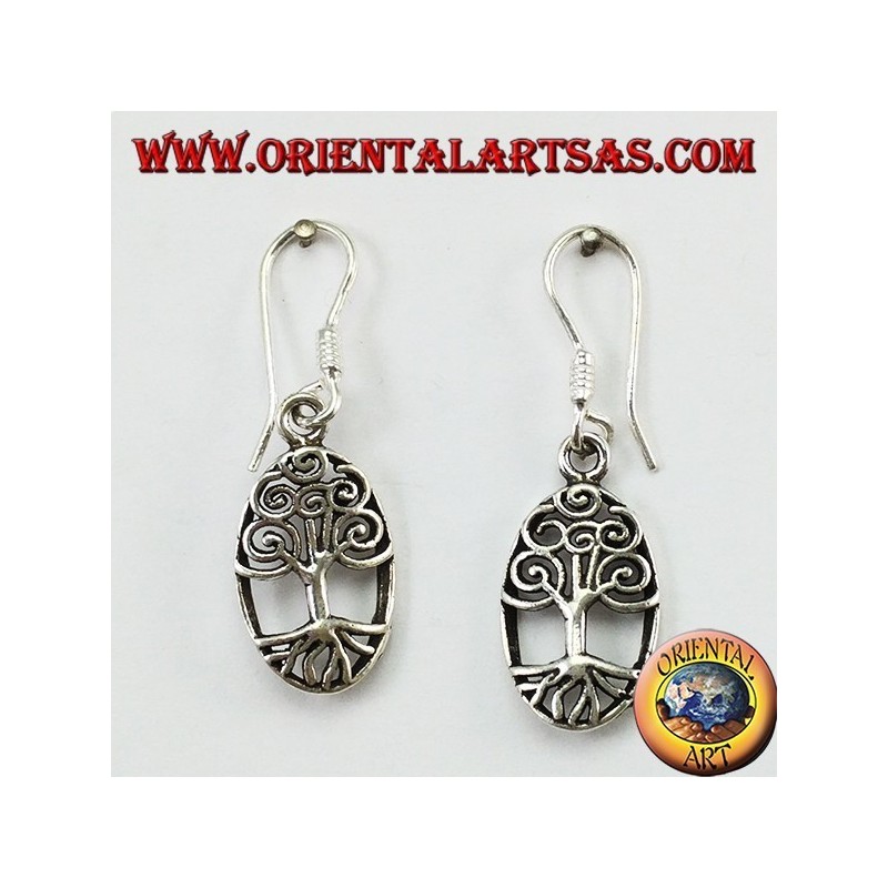 Boucles d'oreilles pendantes en argent avec arbre de vie celtique ovale