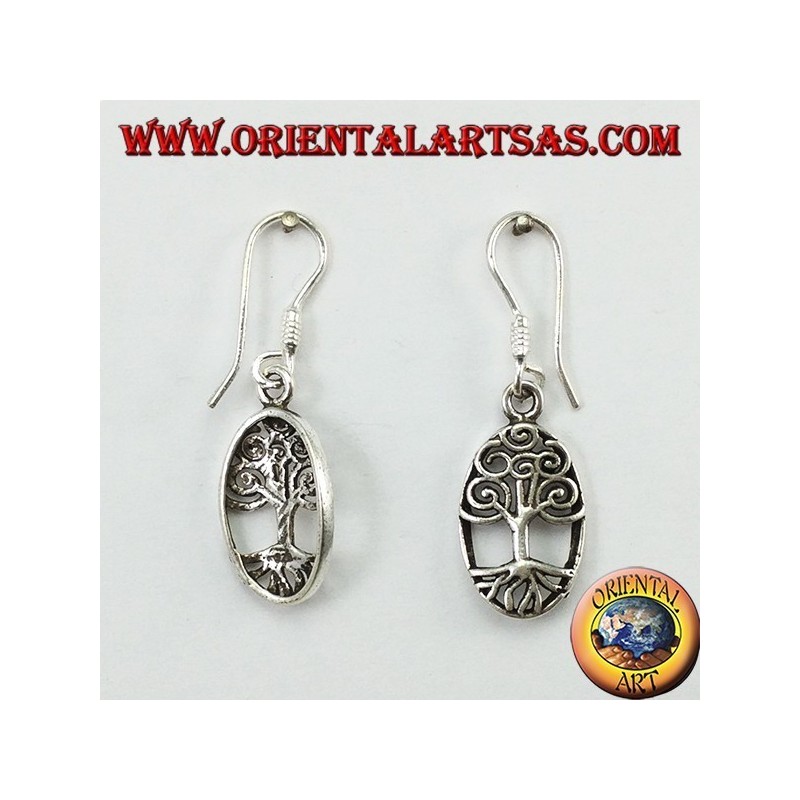 Silver pendant earrings with oval celtic tree of life