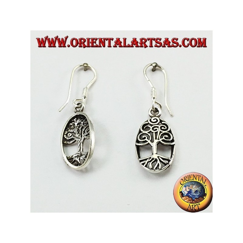 Silver pendant earrings with oval celtic tree of life