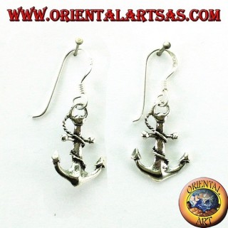 Hanging earrings in the shape of an anchor in silver