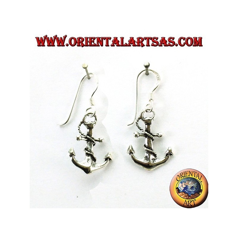 Hanging earrings in the shape of an anchor in silver