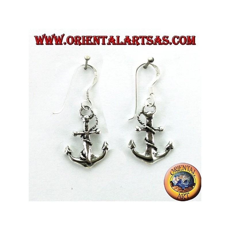 Hanging earrings in the shape of an anchor in silver