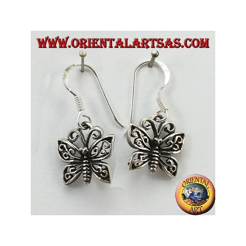 Silver earrings in the shape of a butterfly