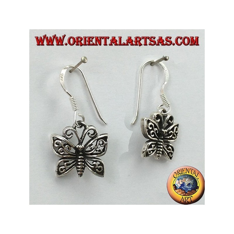 Silver earrings in the shape of a butterfly