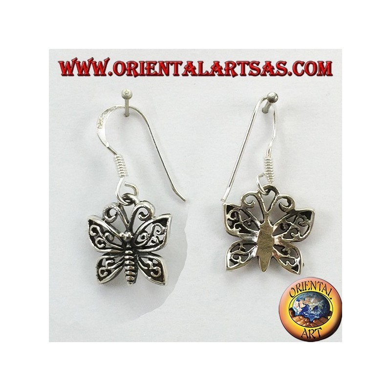 Silver earrings in the shape of a butterfly