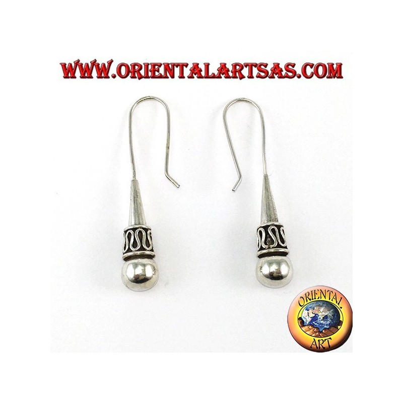Orecchini in argento cono con sfera stile Balinese