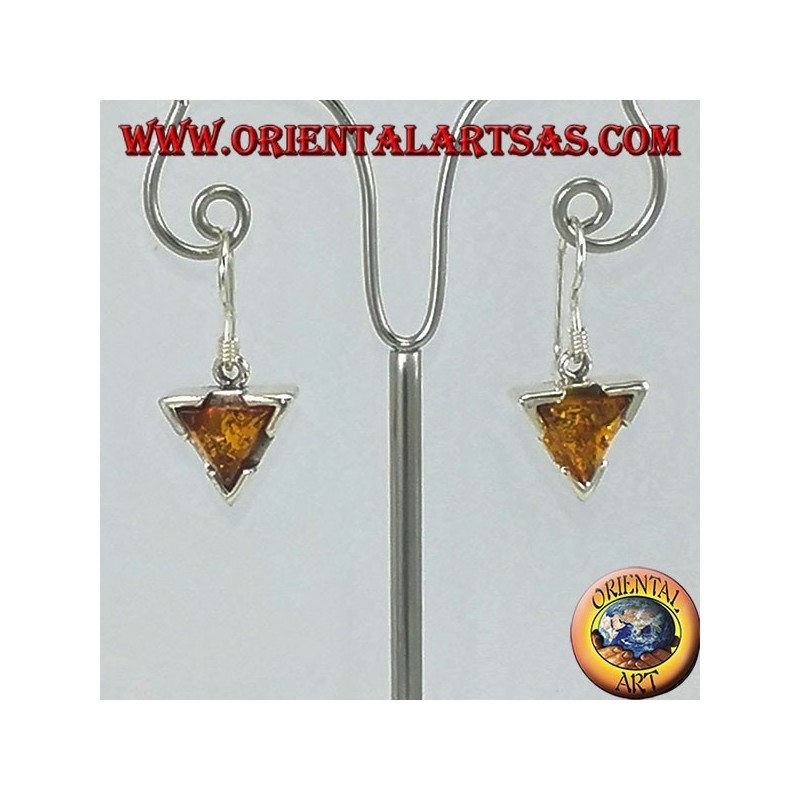 Boucles d'oreilles pendantes simples en argent avec ambre triangulaire
