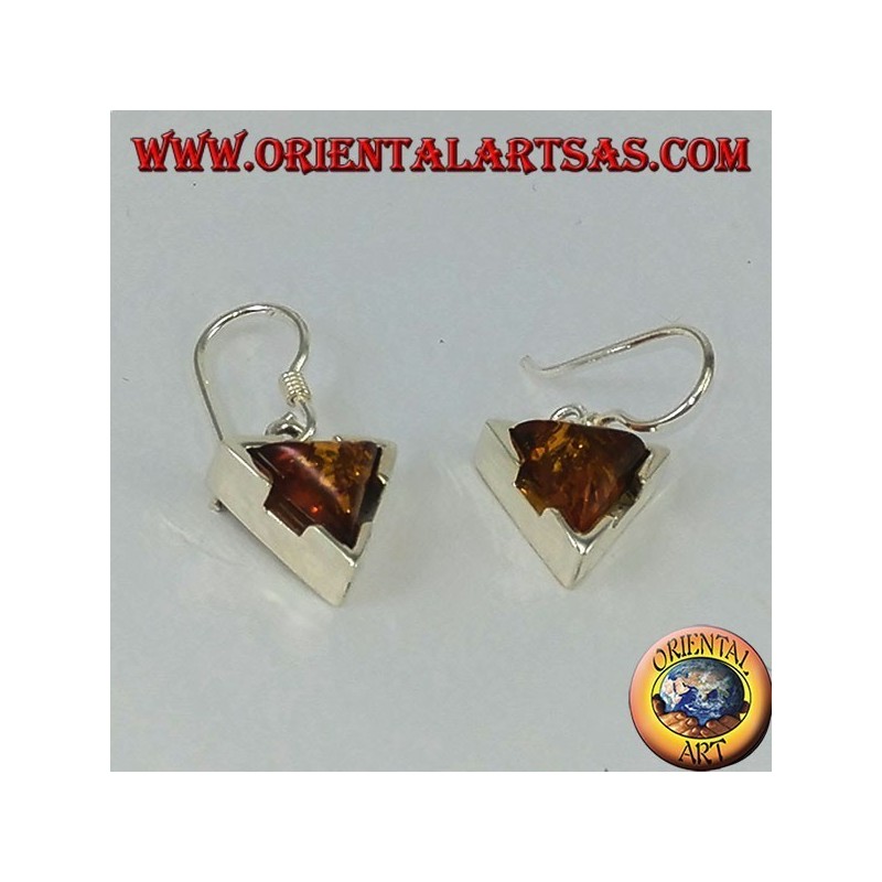 Pendientes colgantes simples de plata con ámbar triangular