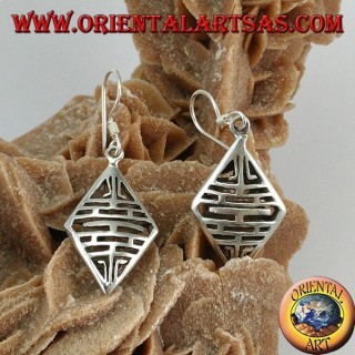Drop earrings in silver with perforated rhombus