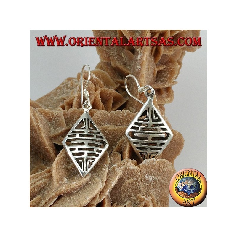 Drop earrings in silver with perforated rhombus