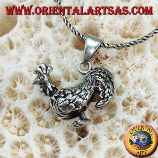 Pendentif coq en argent tridimensionnel
