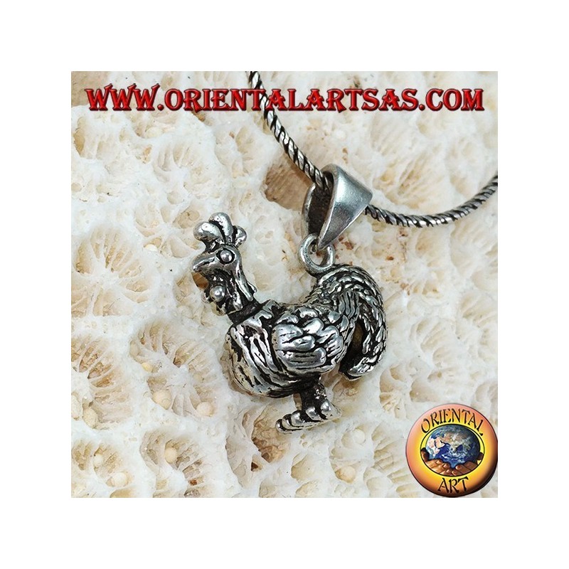 Pendentif coq en argent tridimensionnel