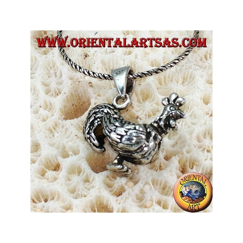 Pendentif coq en argent tridimensionnel