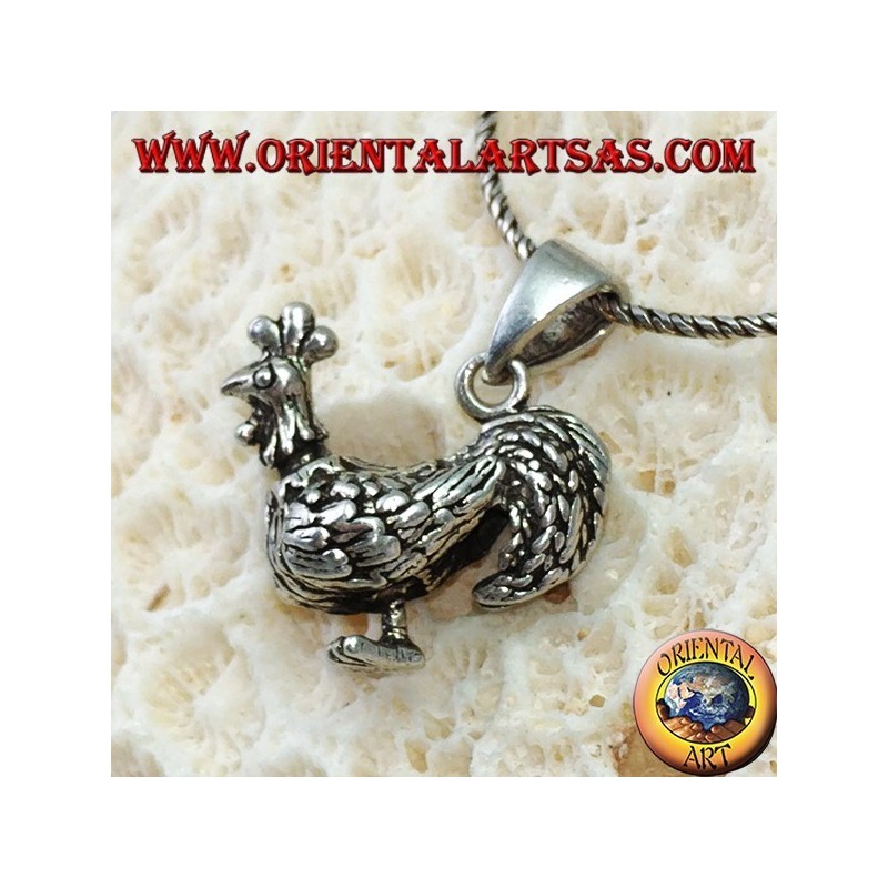Colgante de gallo tridimensional de plata