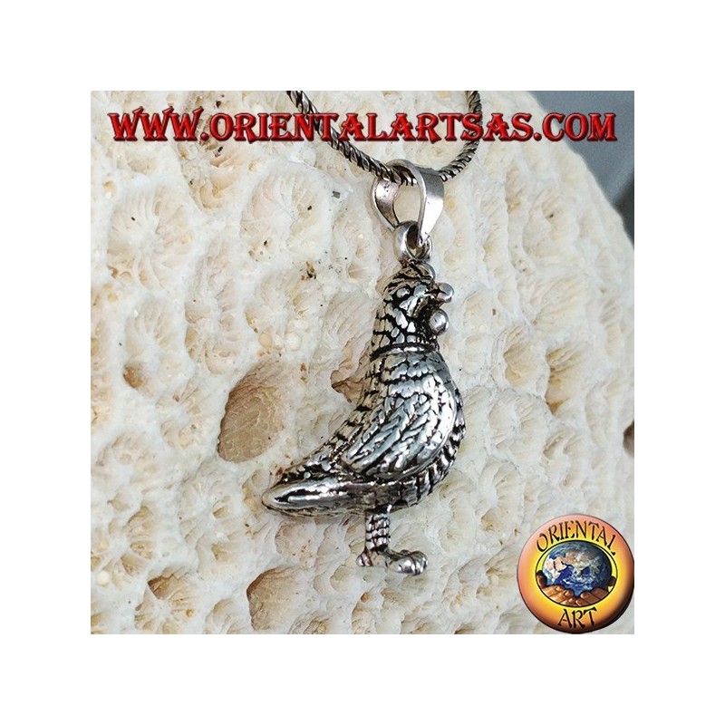 Pendentif en argent Mobile poule en trois dimensions (tourne la tête et piétine ses pieds)