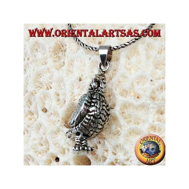 Pendentif en argent Mobile poule en trois dimensions (tourne la tête et piétine ses pieds)
