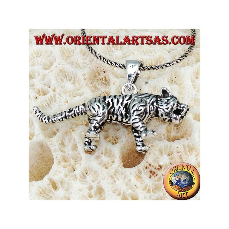 Pendant in silver three-dimensional tiger, large