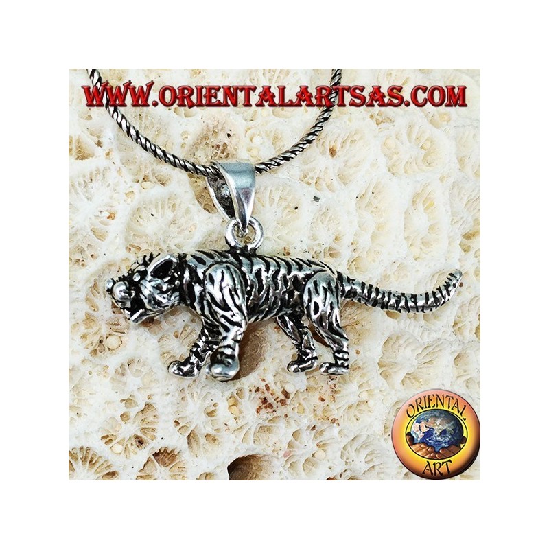 Ciondolo in argento tigre tridimensionale grande