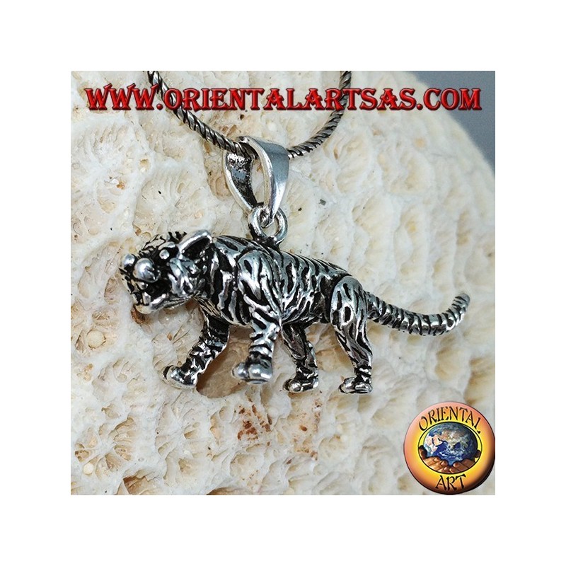 Pendant in silver three-dimensional tiger, large