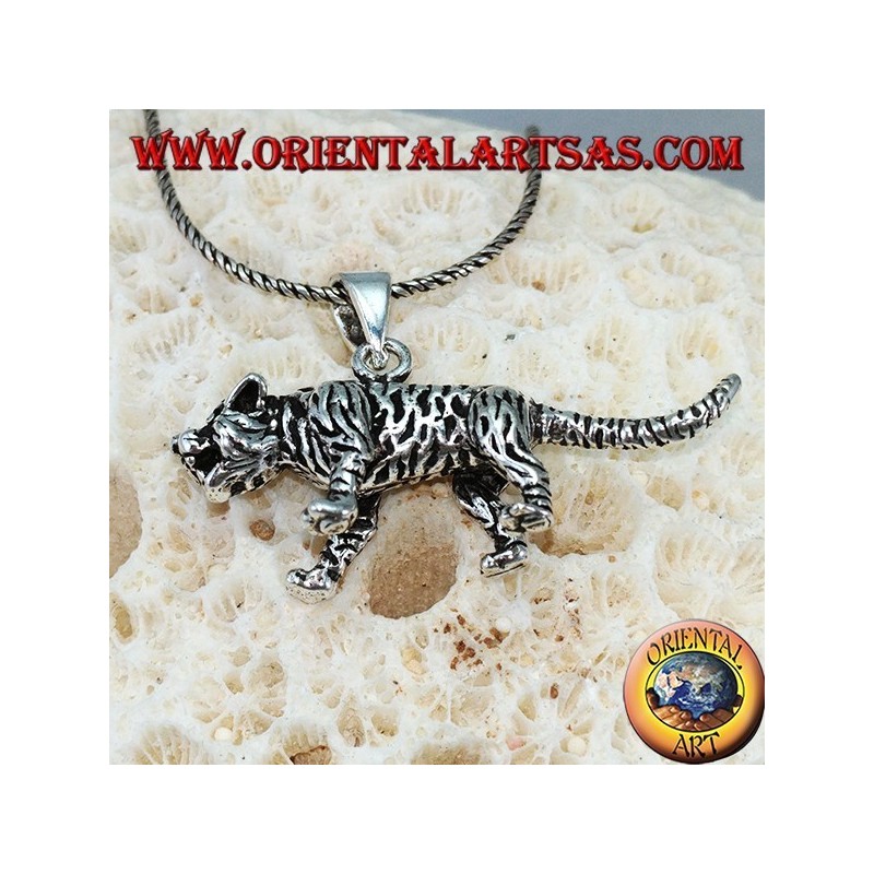 Pendentif en argent tigre en trois dimensions, grand