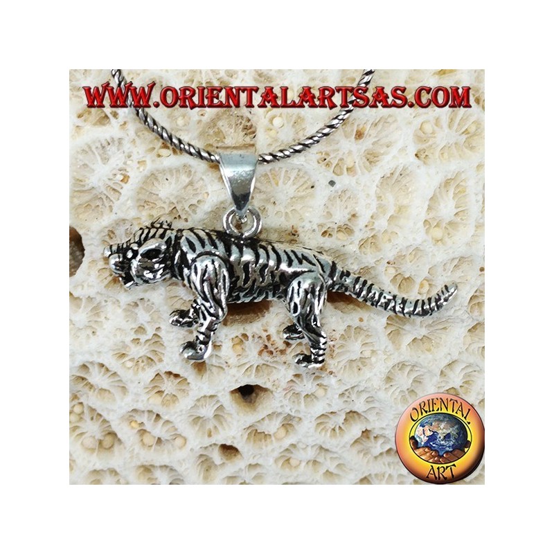 Pendant in silver three-dimensional tiger, large