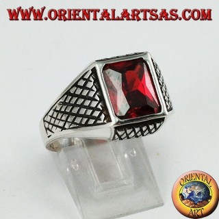 Anillo de plata para hombres con granate facetado rectangular