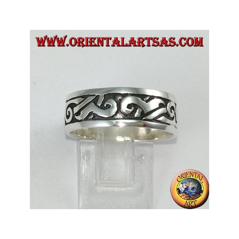 Silberner Bandring mit Maori-Intarsien