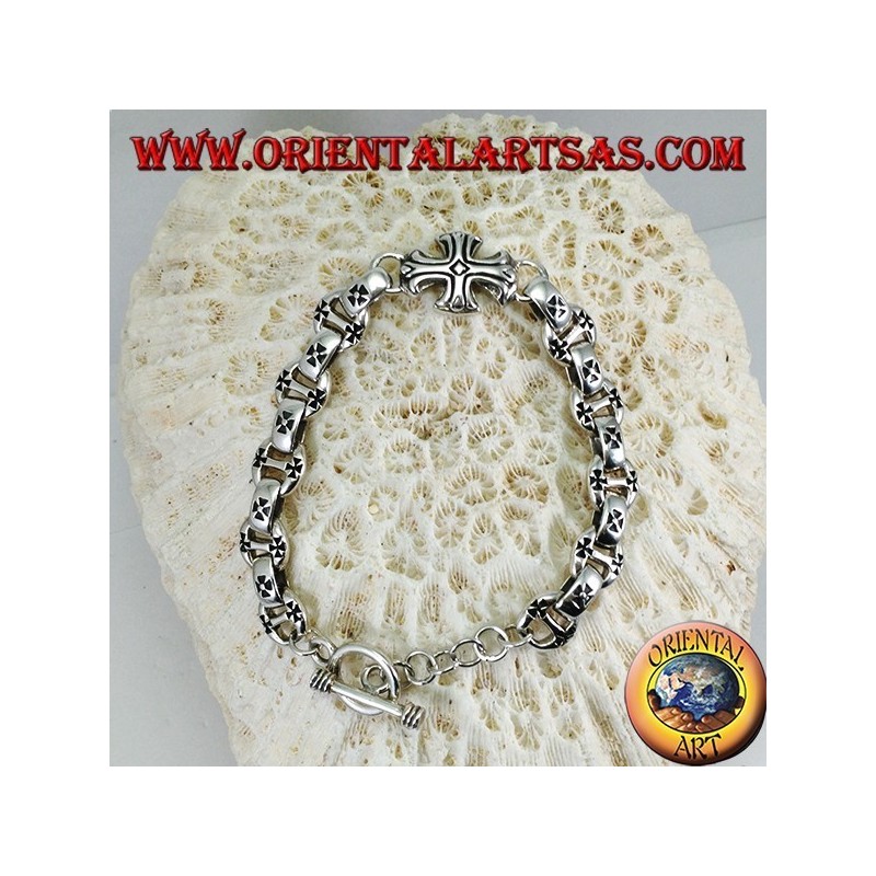 Bracciale Argento massiccio con croci