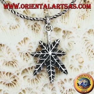 Silver pendant, cannabis hemp leaf