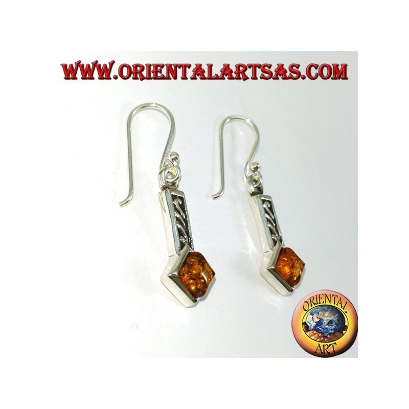 Boucles d'oreilles en argent incrustées d'ambre carré