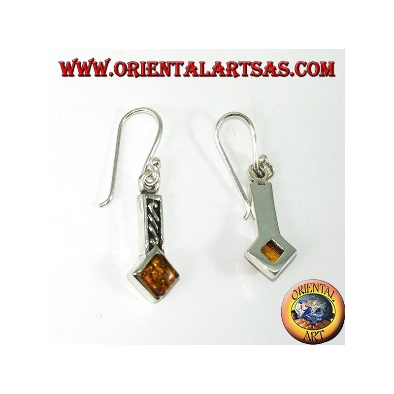 Boucles d'oreilles en argent incrustées d'ambre carré