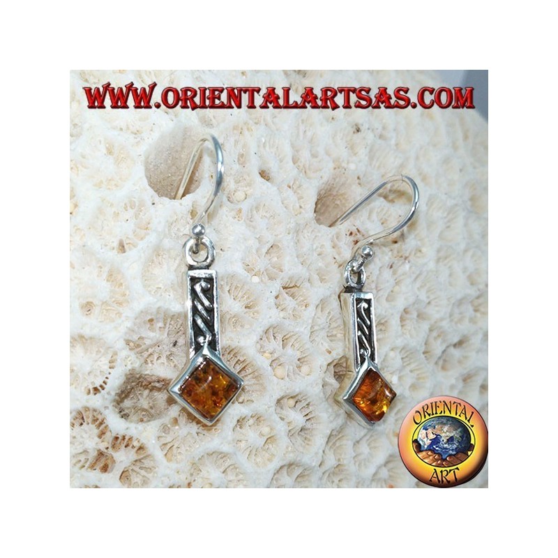 Boucles d'oreilles en argent incrustées d'ambre carré