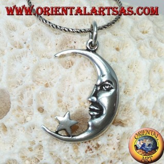 Pendentif en argent, lune avec l'étoile
