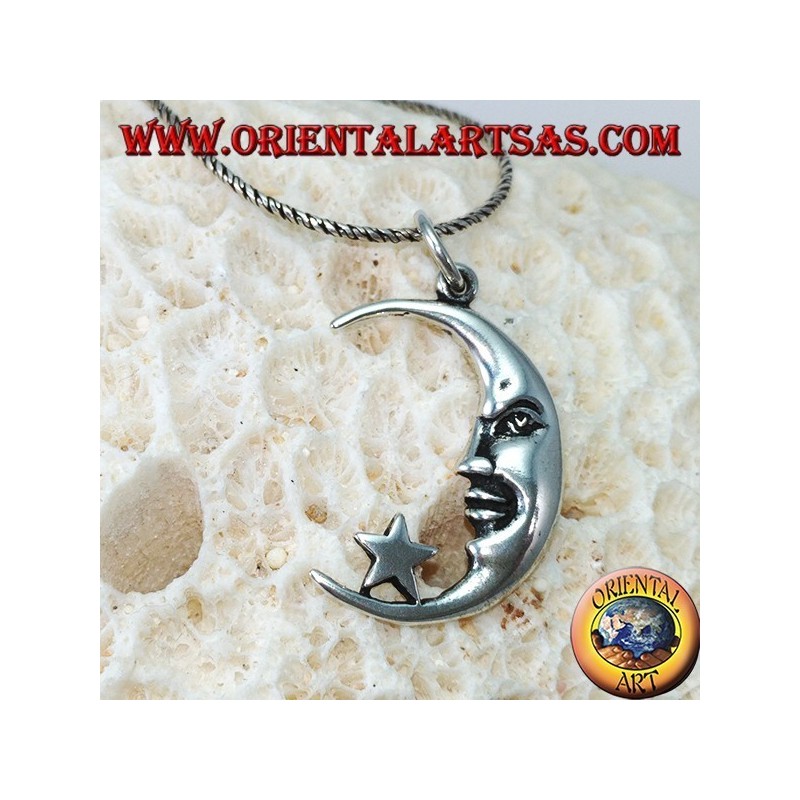 Colgante de plata, luna con la estrella