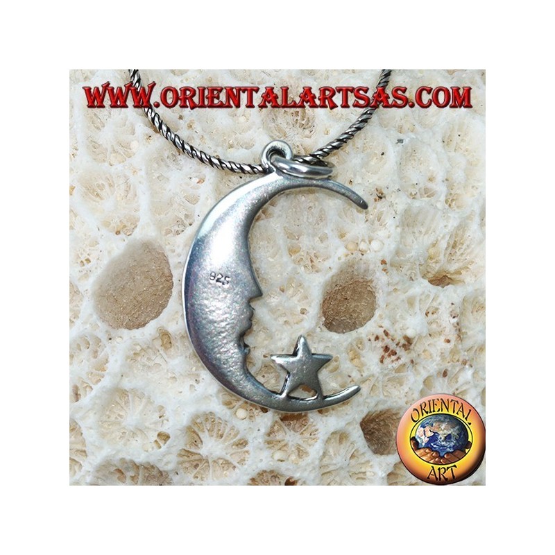 Pendentif en argent, lune avec l'étoile