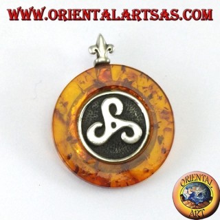 Pendentif et broche en argent avec Ambre avec trisele