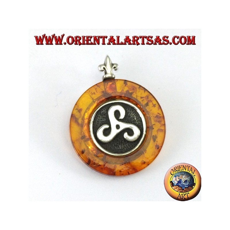 Pendentif et broche en argent avec Ambre avec trisele