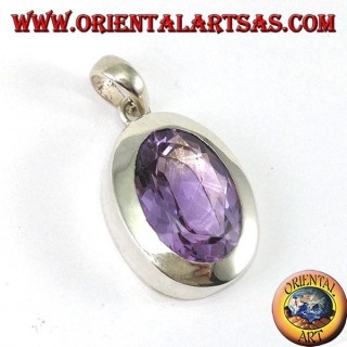 Silver pendant with a beautiful true natural Amethyst with a simple frame