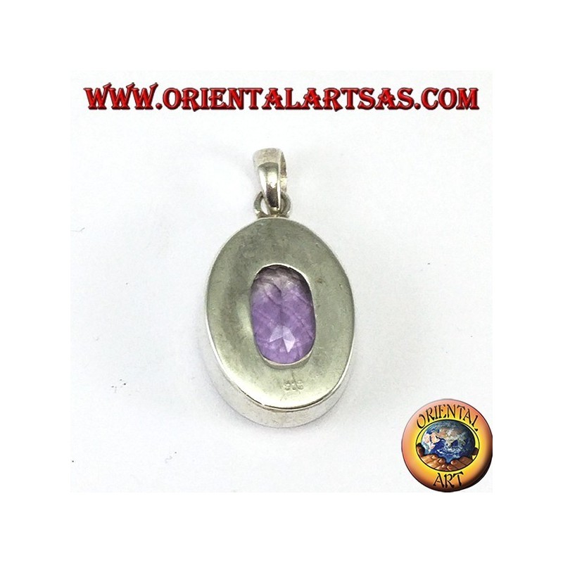 Silber Anhänger mit einem schönen echten natürlichen Amethyst mit einem einfachen Rahmen