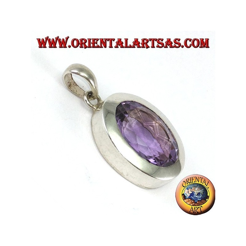 Silver pendant with a beautiful true natural Amethyst with a simple frame