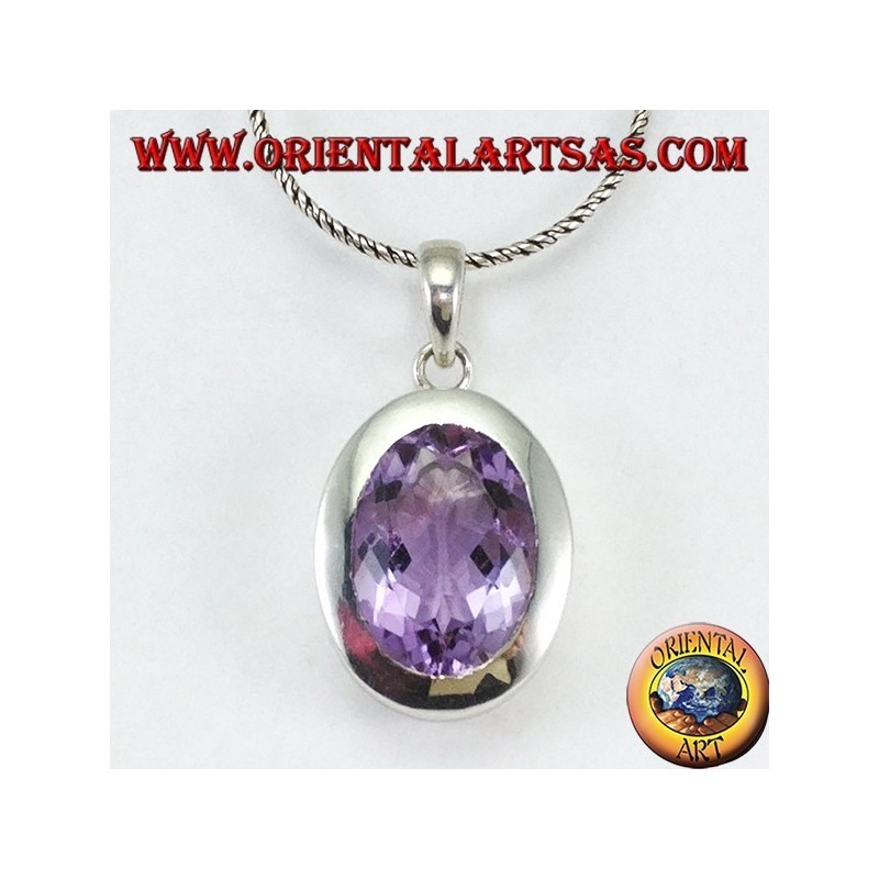 Colgante de plata con una hermosa amatista natural con un marco simple