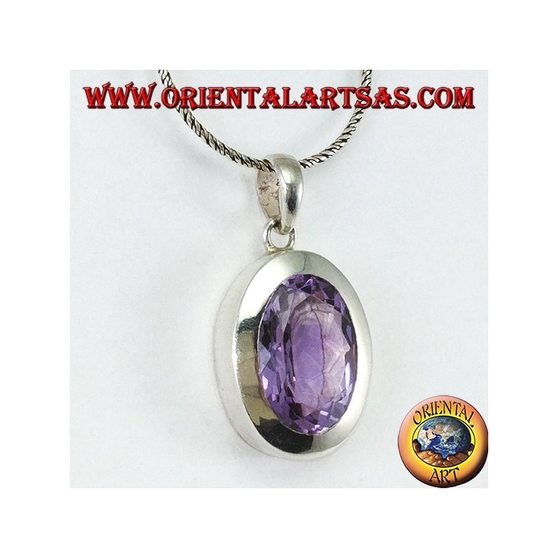 Silver pendant with a beautiful true natural Amethyst with a simple frame