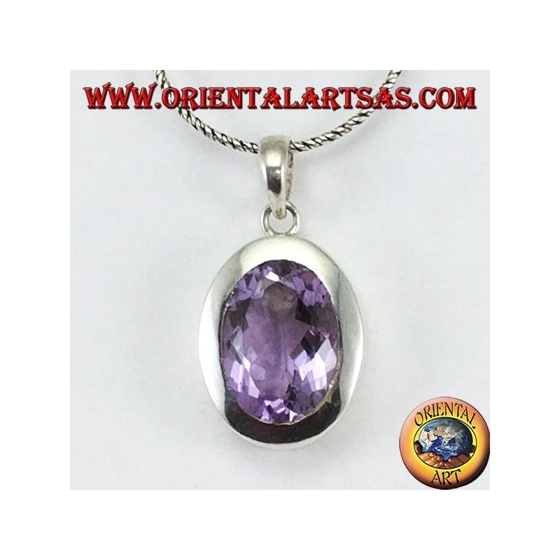 Silber Anhänger mit einem schönen echten natürlichen Amethyst mit einem einfachen Rahmen
