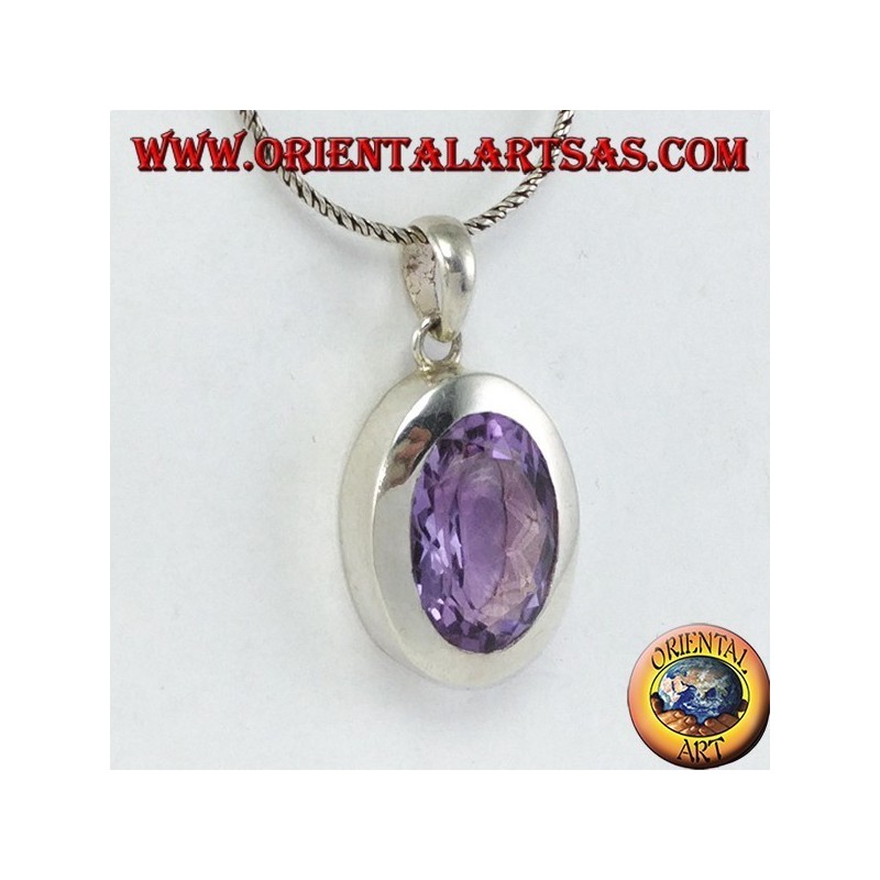 Silber Anhänger mit einem schönen echten natürlichen Amethyst mit einem einfachen Rahmen
