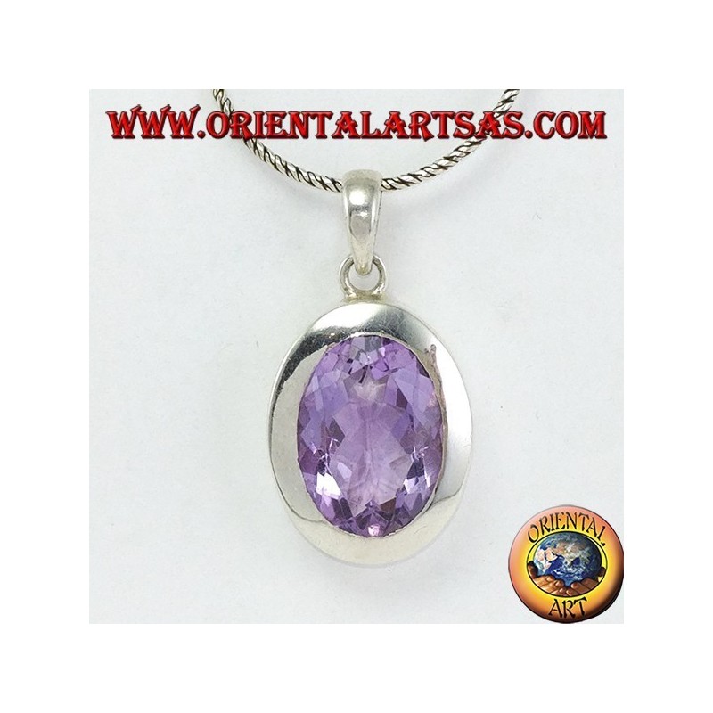 Colgante de plata con una hermosa amatista natural con un marco simple