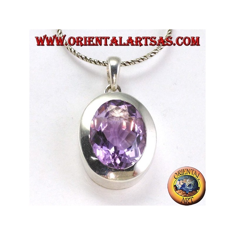 Silver pendant with a beautiful true natural Amethyst with a simple frame